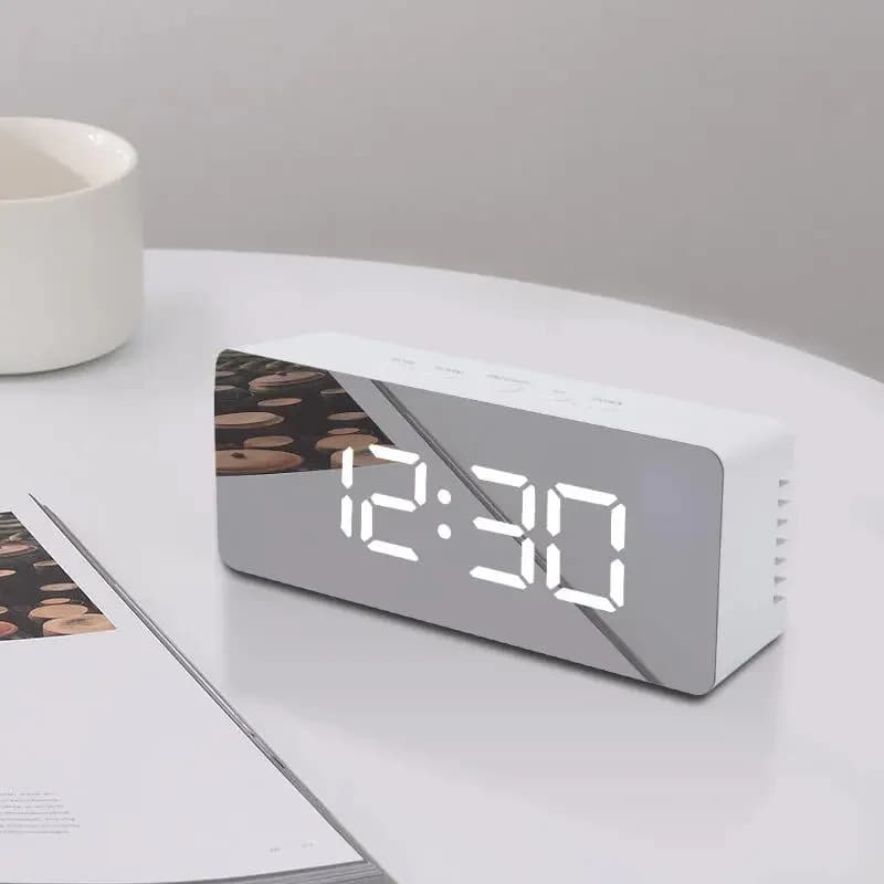 Modern LED Mirror Digital Alarm Clock Desktop Electronic Display for Bedroom — image 2