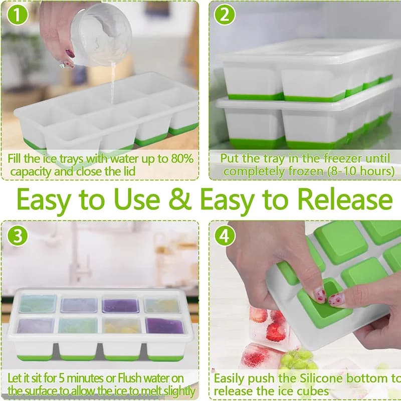 Large Silicone Ice Cube Tray with Lid Easy Release Flexible Mould for Whiskey Ice — image 4