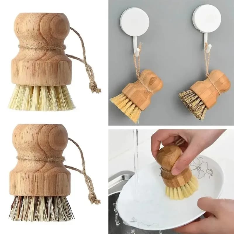 2 Pcs Wooden Dish Brush Kitchen Cleaning Brush Natural Sisal Coconut — image 6