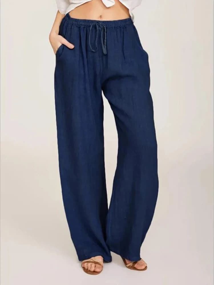 Women Cotton Linen Pants High Waist Wide-Leg Trousers Casual Summer Hemp — image 9