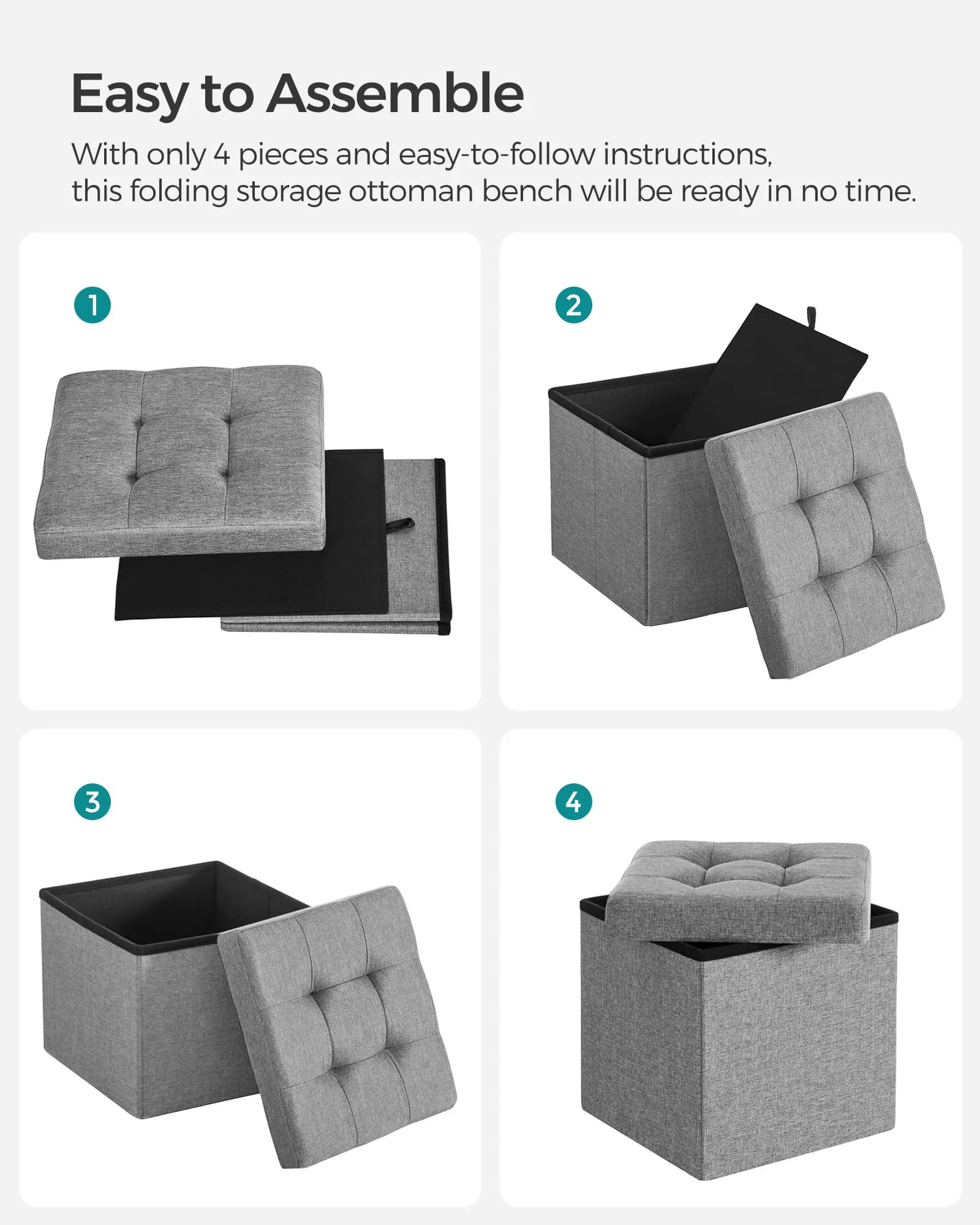 Storage Ottoman Padded Foldable Bench Chest Lid 40L Capacity 300kg SONGMICS with — image 5