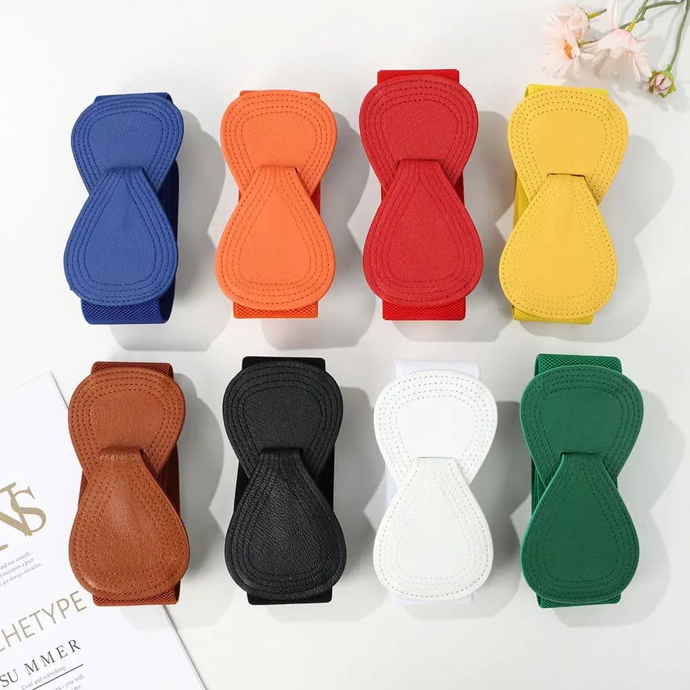 Women's Elastic Stretch Waistband Bow Belt for Dress Coat Decorative Fashion Belt — image 4