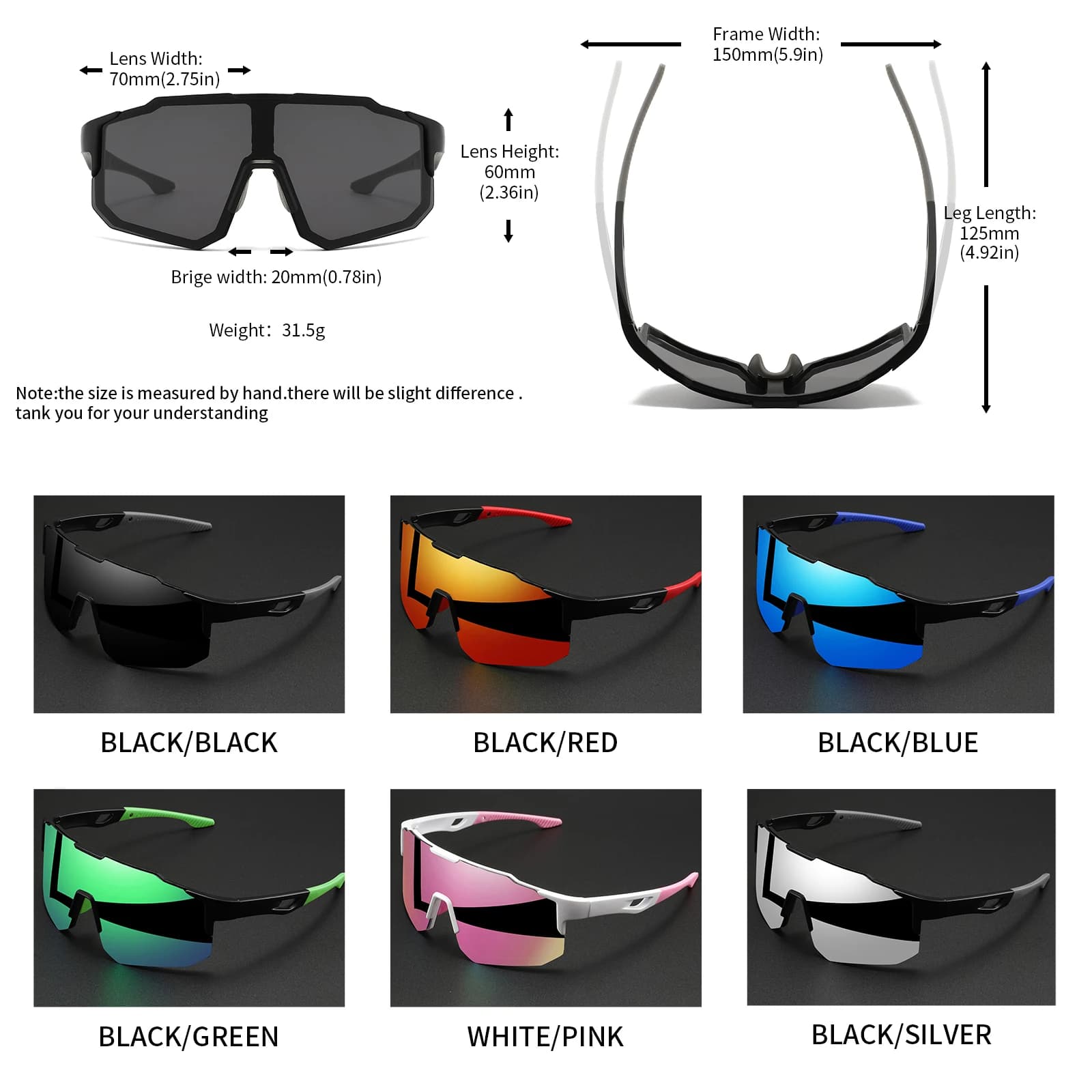 Sports Sunglasses Oversized Wraparound UV400 Cycling Hiking Outdoor New Colorful — image 3