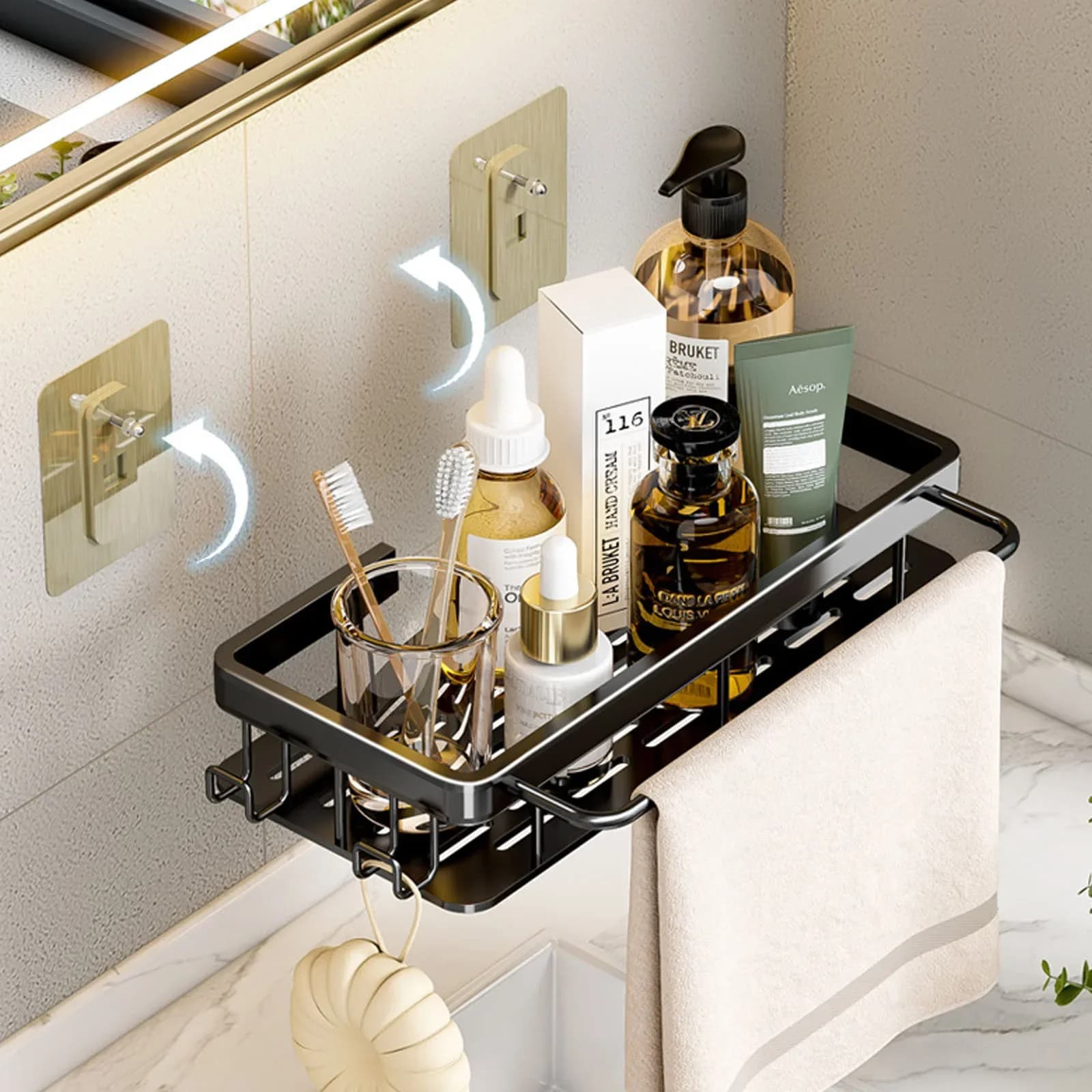 No-Drill Wall Mounted Bathroom Shelf Shower Rack for Shampoo Bottles — image 3