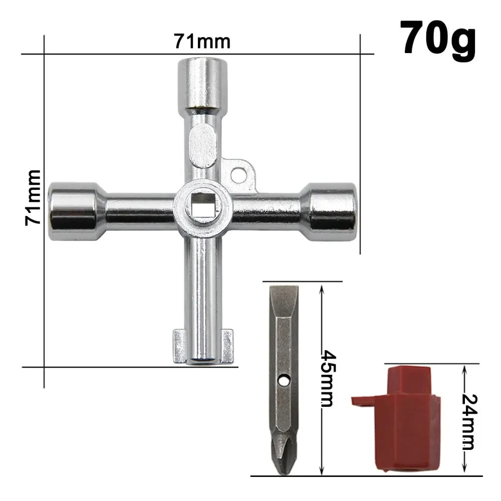 4-in-1 Silver Key Wrench Screwdriver Tool Set for Electrical Cabinet Elevator — image 3