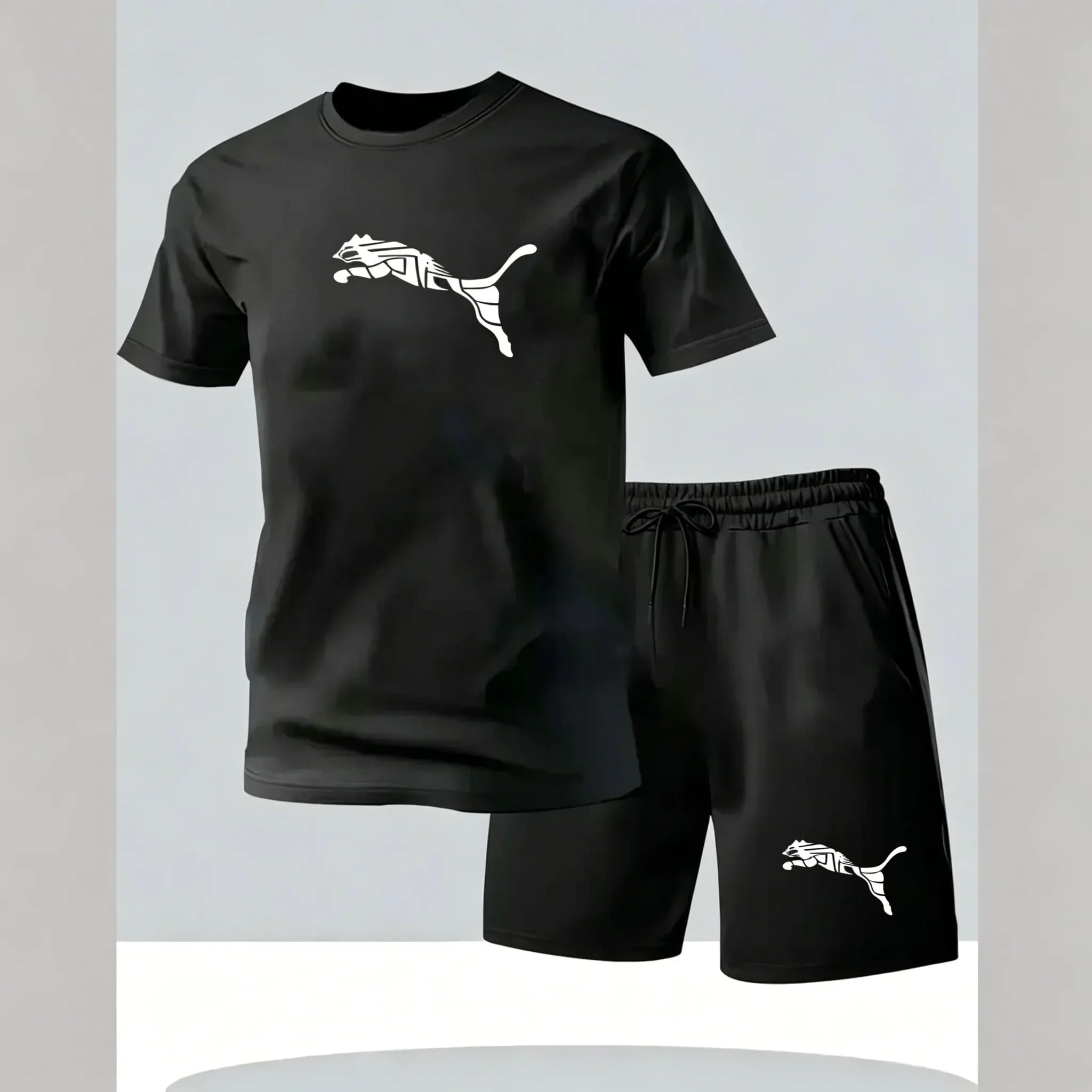 Men's Casual T-Shirt and Shorts Two-Piece Set Summer Outdoor Sports Breathable — image 4