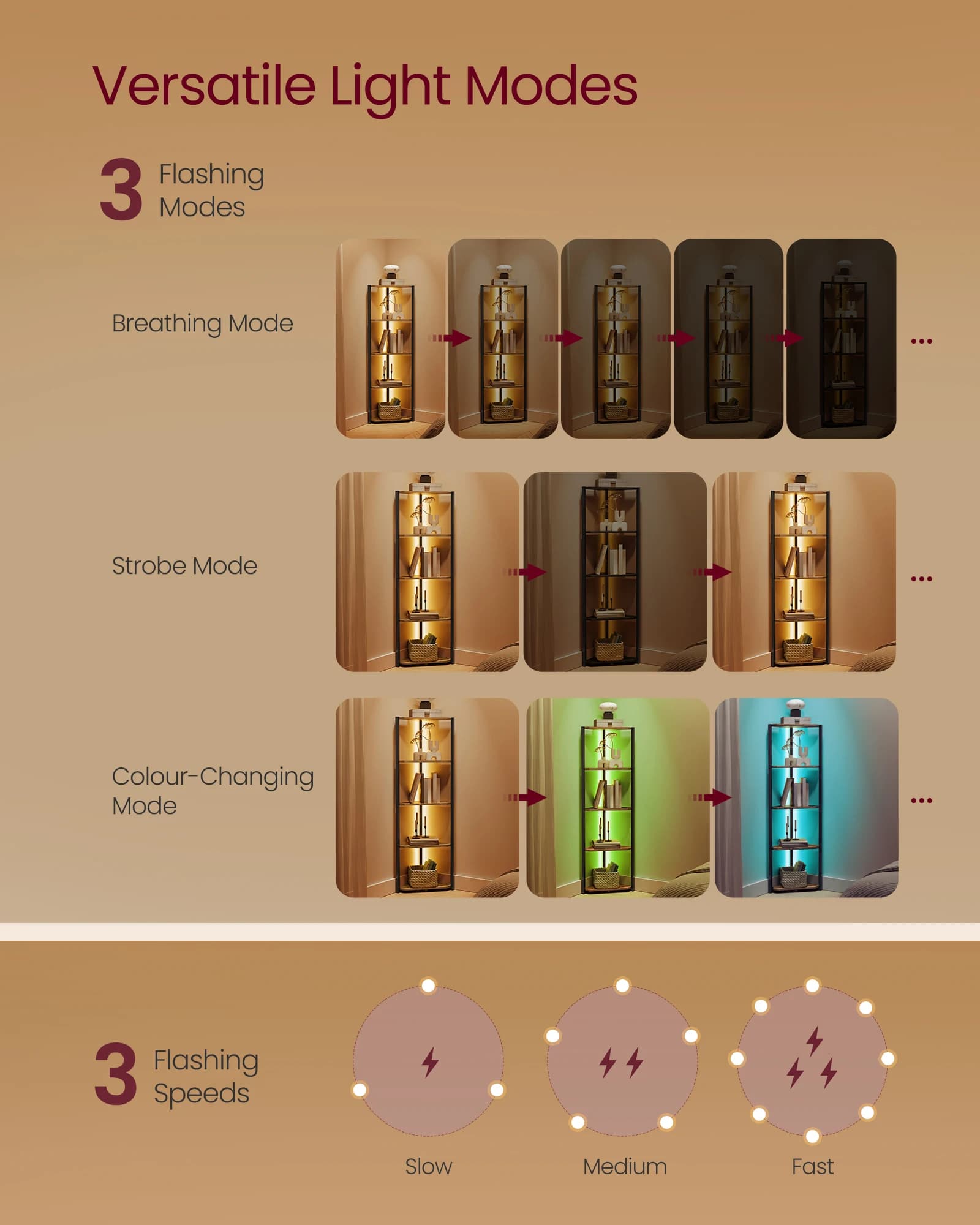 5-Tier Corner Shelf Bookcase LED Lights Storage Steel Frame New VASAGLE with New — image 5