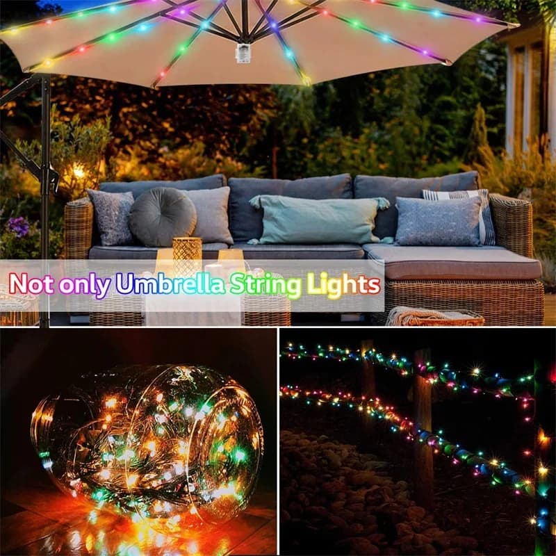 LED String Lights Patio Umbrella 8 Mode Remote Control Solar New Lighting with U — image 5