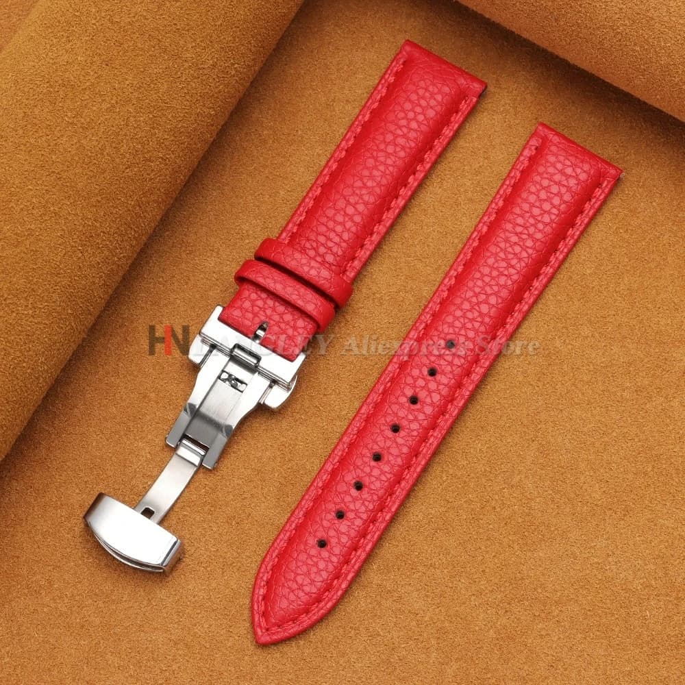 Calfskin Watch Band Leather Strap Butterfly Buckle 12-24mm New Litchi Grain New — image 9