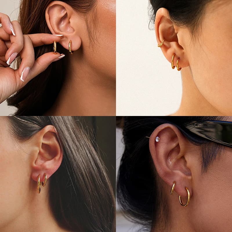 Stainless Steel Round Hoop Earrings 2.5mm Gold Silver Classic for Women — image 2