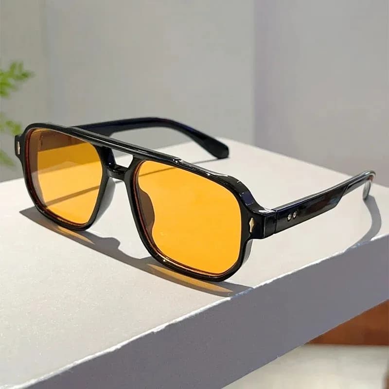 Vintage Double Bridge Square Sunglasses Fashion Rivets UV400 Ocean Lens — image 4