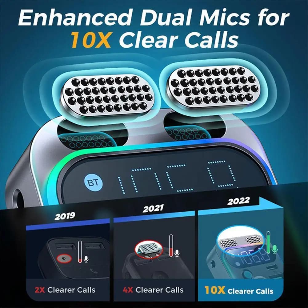 LED Bluetooth 5.0 FM Transmitter Car Charger 48W PD QC3.0 New With Strong Dual U — image 3