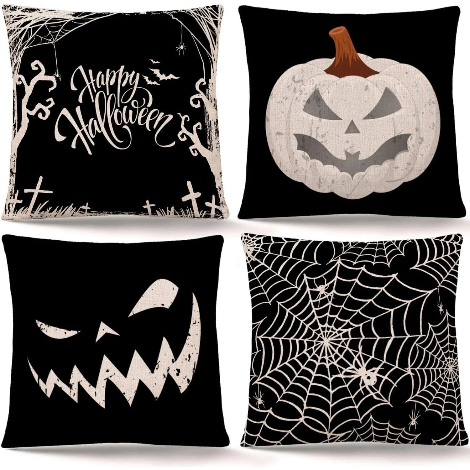 Halloween Pillow Covers 4 Pcs Vintage Distressed Pumpkin Spider Web Style UK — image 7