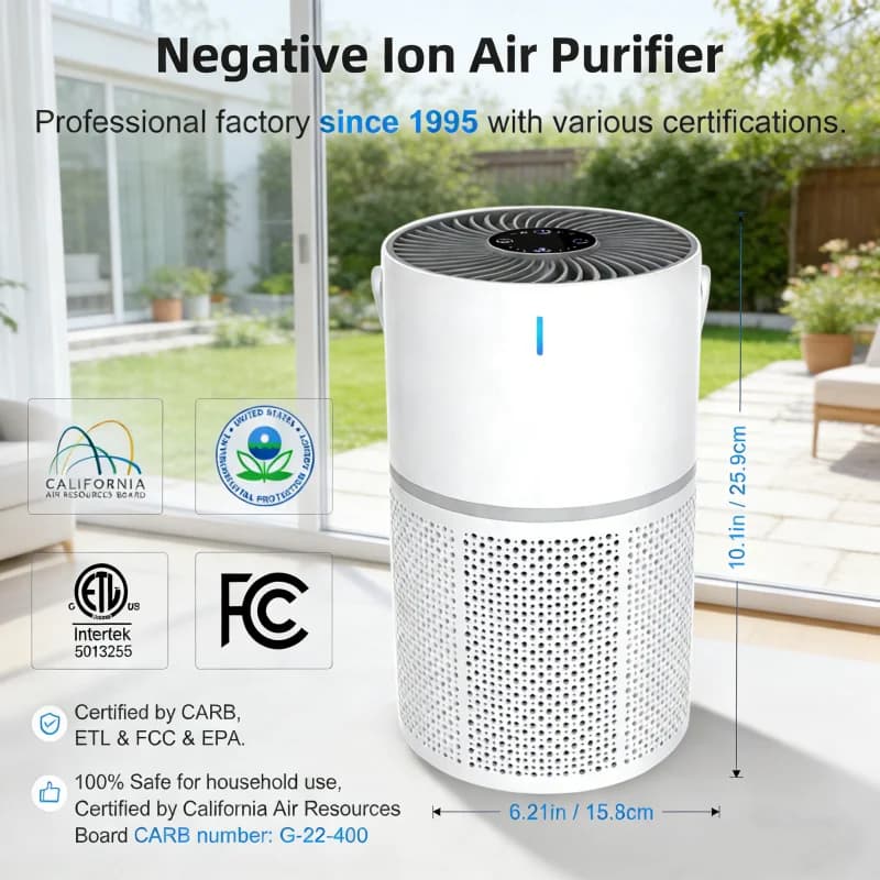 Portable Air Purifier Quiet 22dB HEPA Filter Negative Ion Air Cleaner for Home — image 3