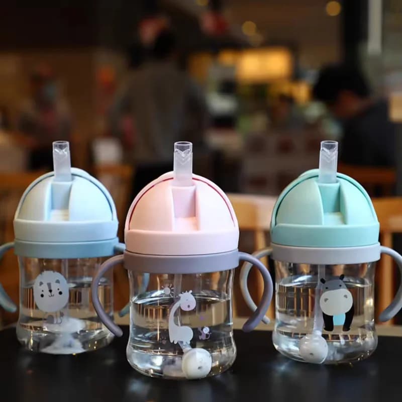 Children's Water Bottle with Straw Double Handle Leak-Proof Kids Cup — image 2