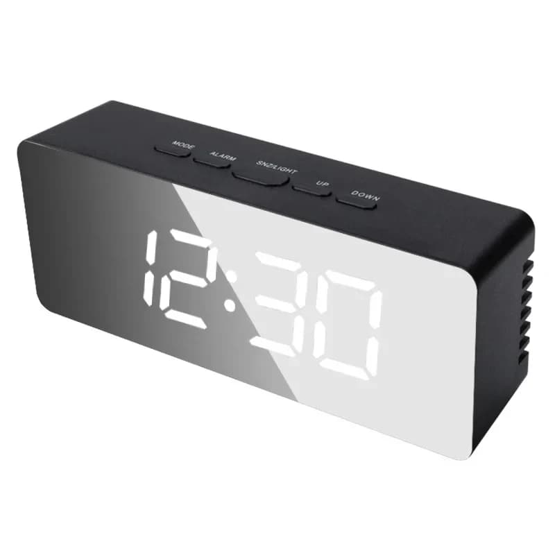 Modern LED Mirror Digital Alarm Clock Desktop Electronic Display for Bedroom