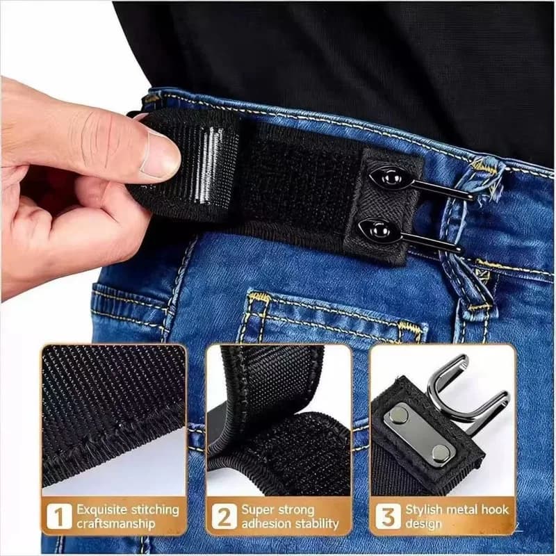 Elastic Belt No Buckle Adjustable Invisible Waistband with Metal Hook and Velcro — image 2