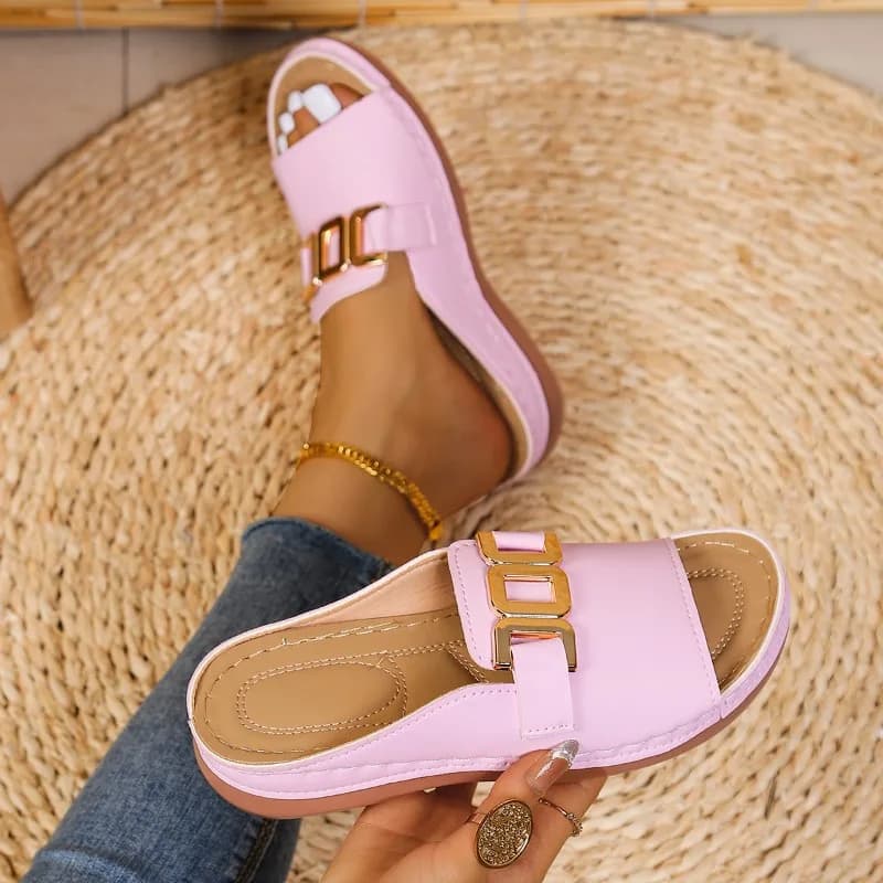 Women's Platform Slippers Metallic Open Heel Sandals Summer Beach — image 10