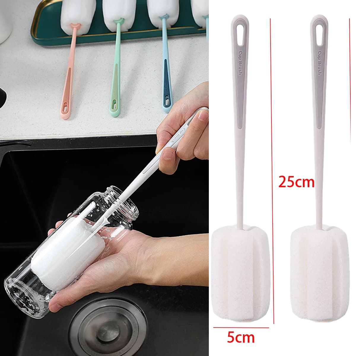 Long Handle Cup Brush Kitchen Glass Bottle Cleaning Scrubber for Milk Tea Cups — image 12