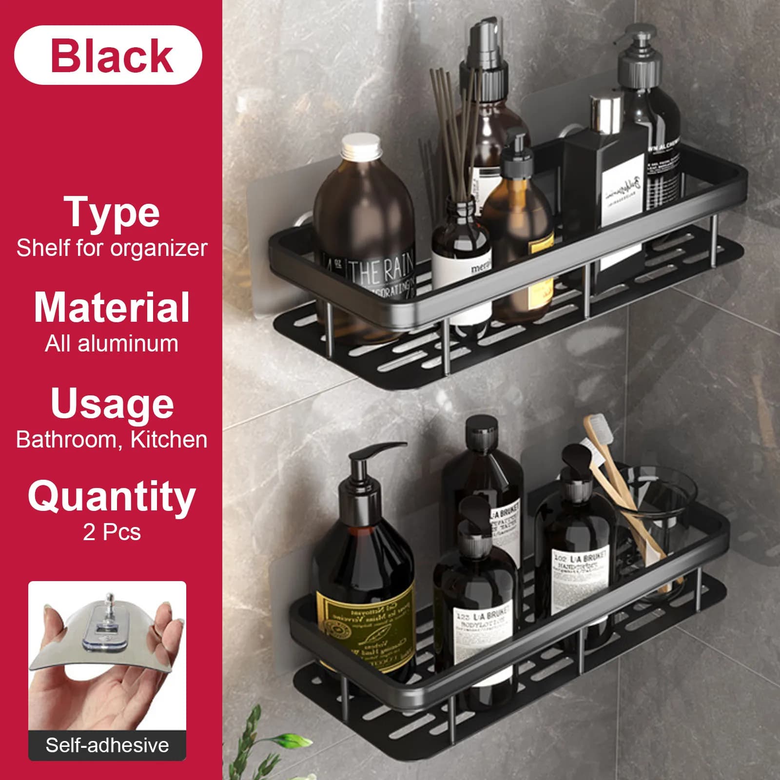 No Drill Shower Corner Shelf Wall Mounted Bathroom Rack for Shampoo Storage — image 11
