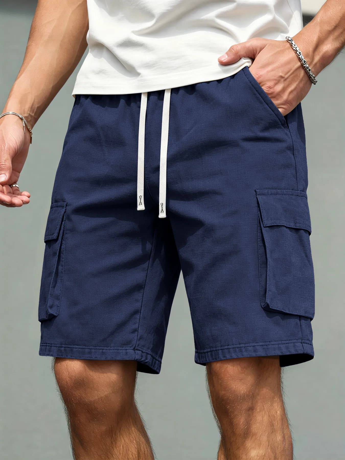 Men's Linen Straight Leg Pants Casual Loose Fit Drawstring Work Trousers — image 3