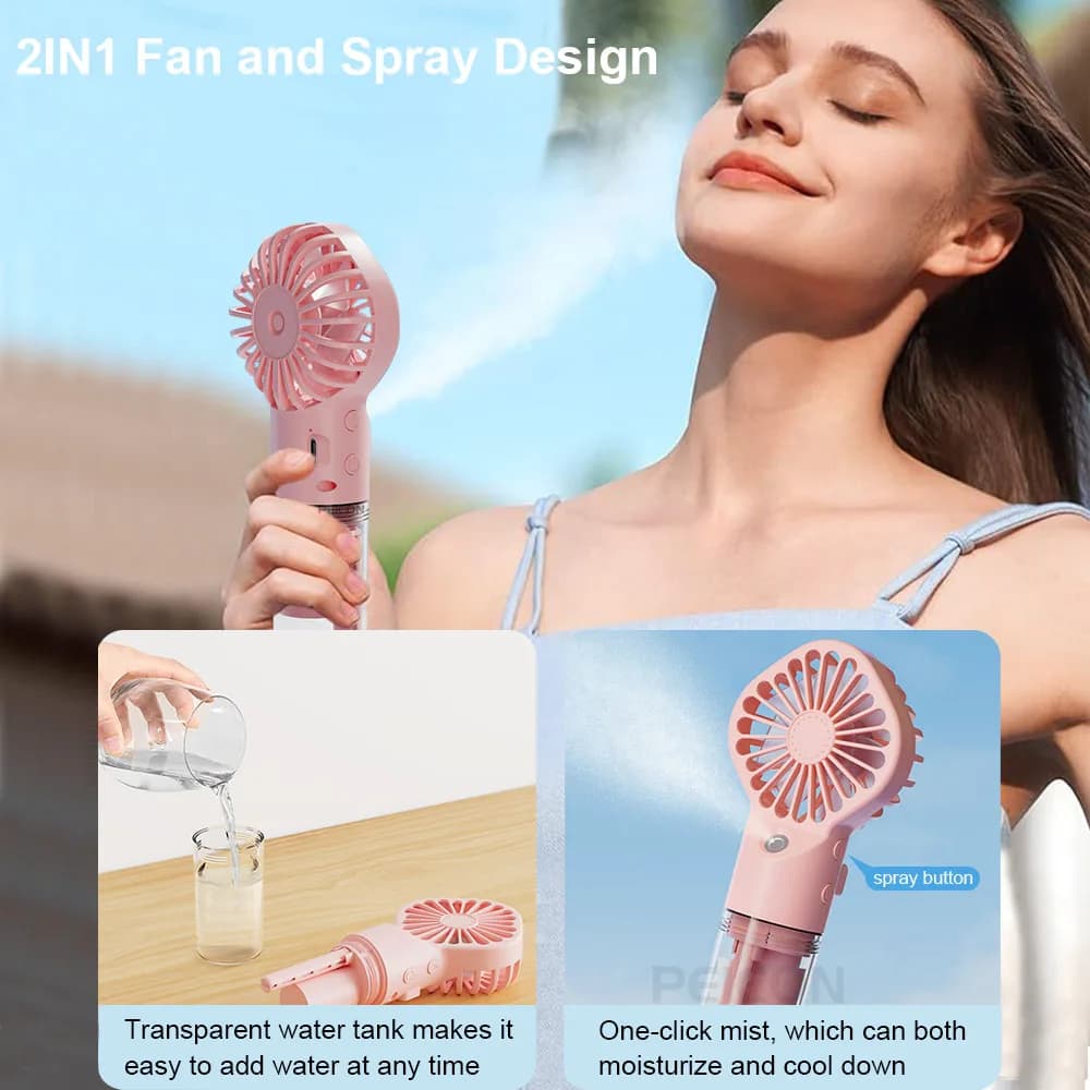 Portable Humidifier Fan USB Rechargeable Handheld Mist Water Spray New Mini with — image 3