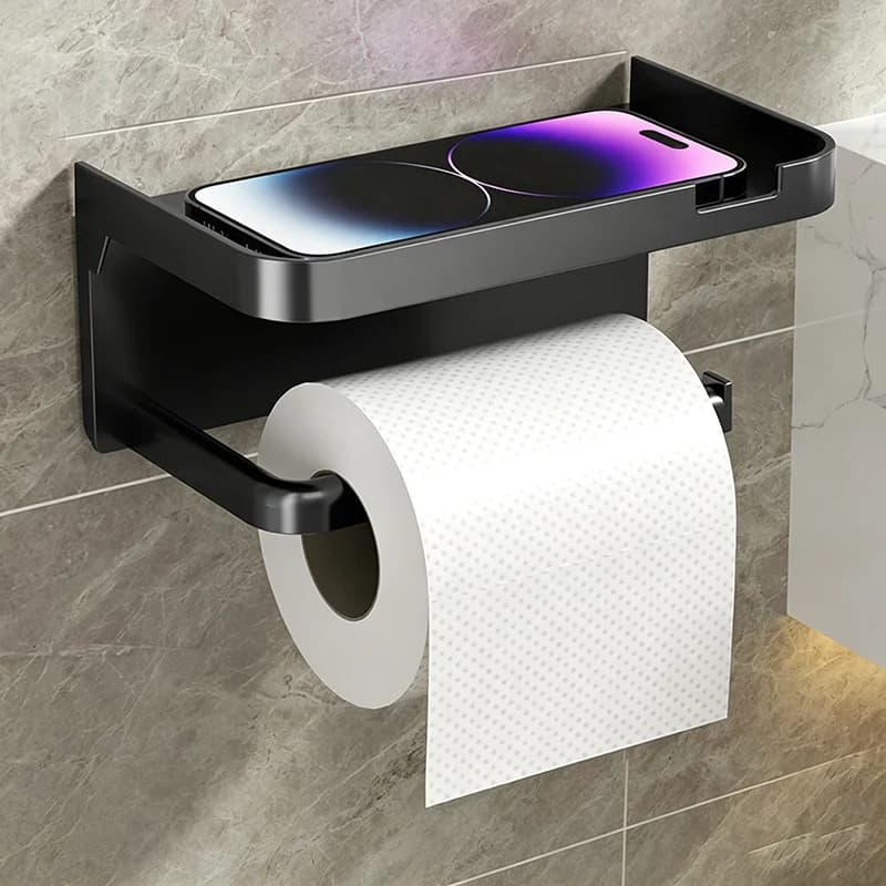 Wall Mounted Toilet Paper Holder No Drill Bathroom Shelf Tissue Dispenser UK — image 6