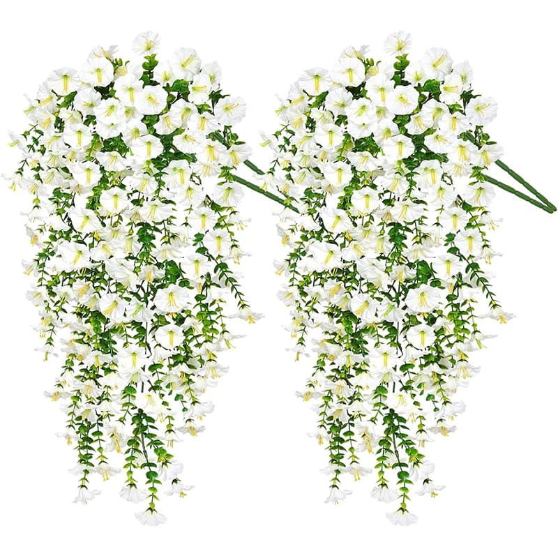 Artificial Morning Glory Hanging Vine Flowers 75cm Faux Plant Decor White | 2 Pcs