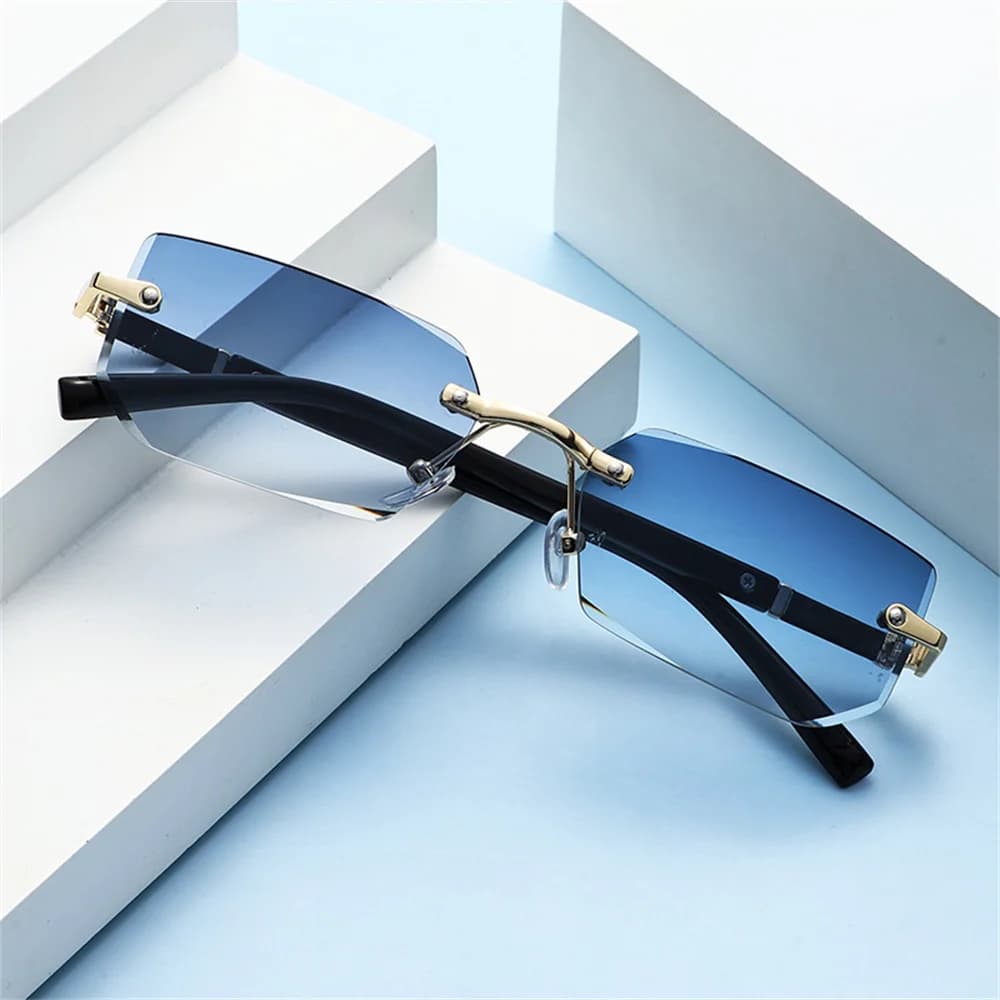Rimless Cut Edge Rectangle Sunglasses Unisex Frameless New Eyewear Designer Y2k — image 4