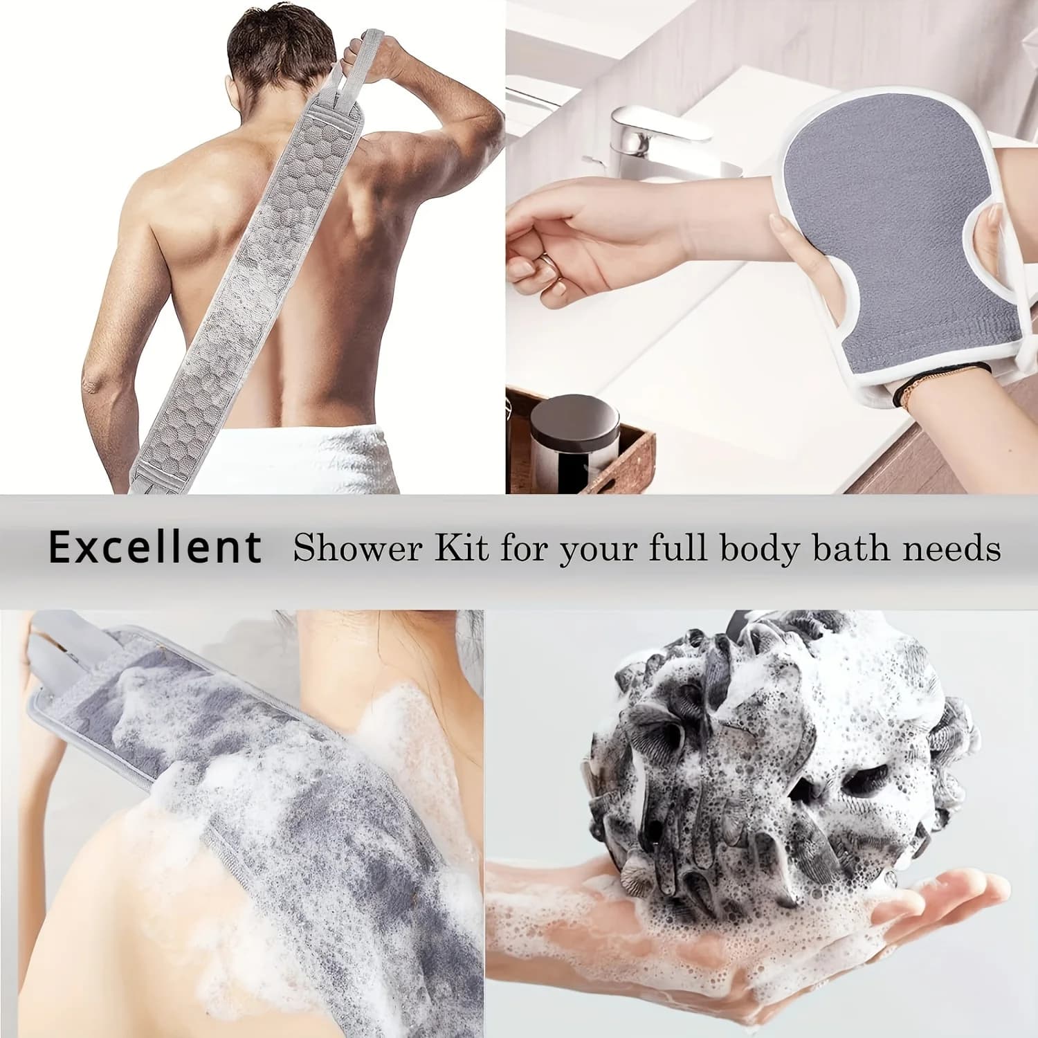 Exfoliating Body Scrubber Set Back Scrubber Bath Glove Loofah — image 2