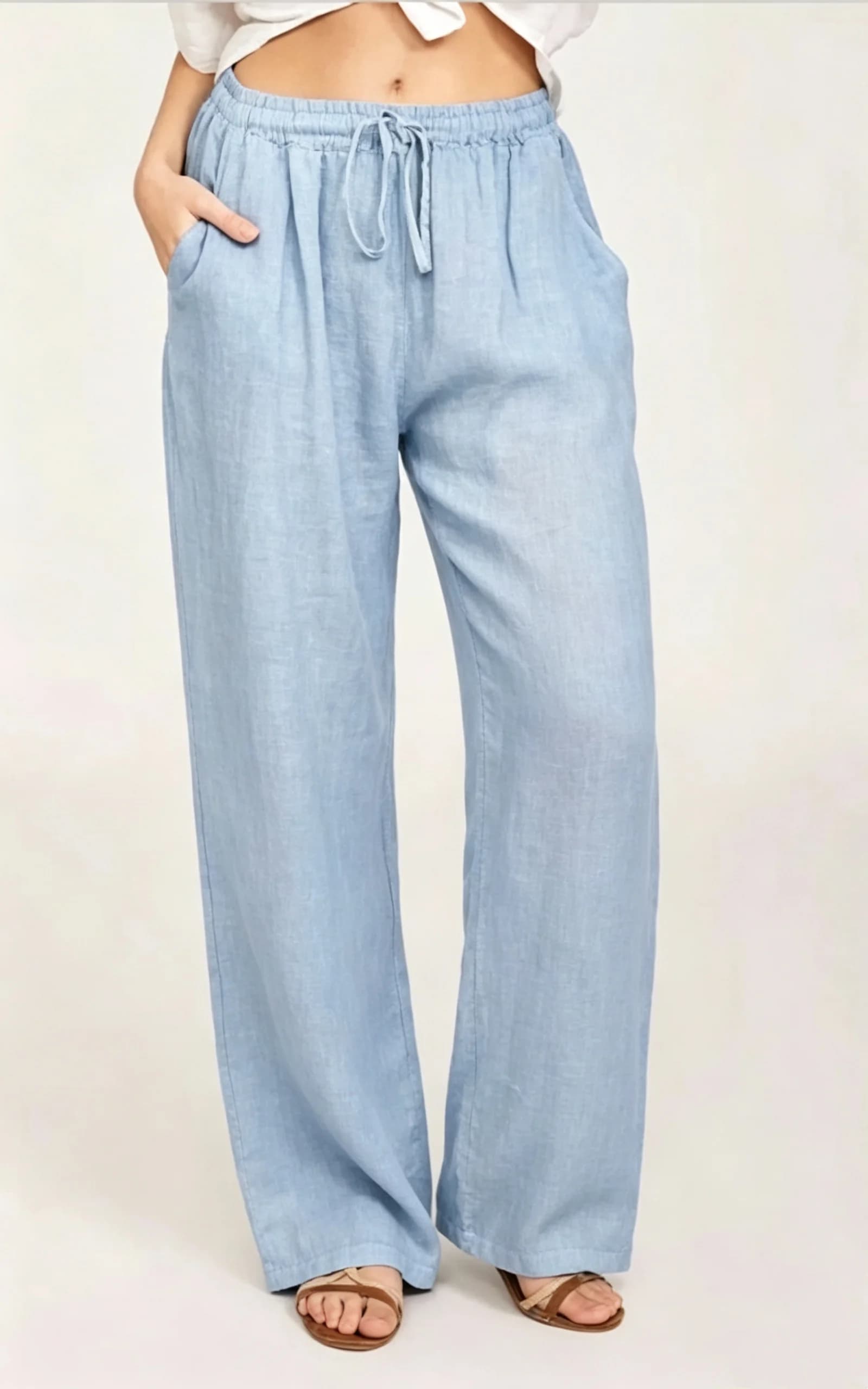 Women Cotton Linen Pants High Waist Wide-Leg Trousers Casual Summer Hemp — image 5