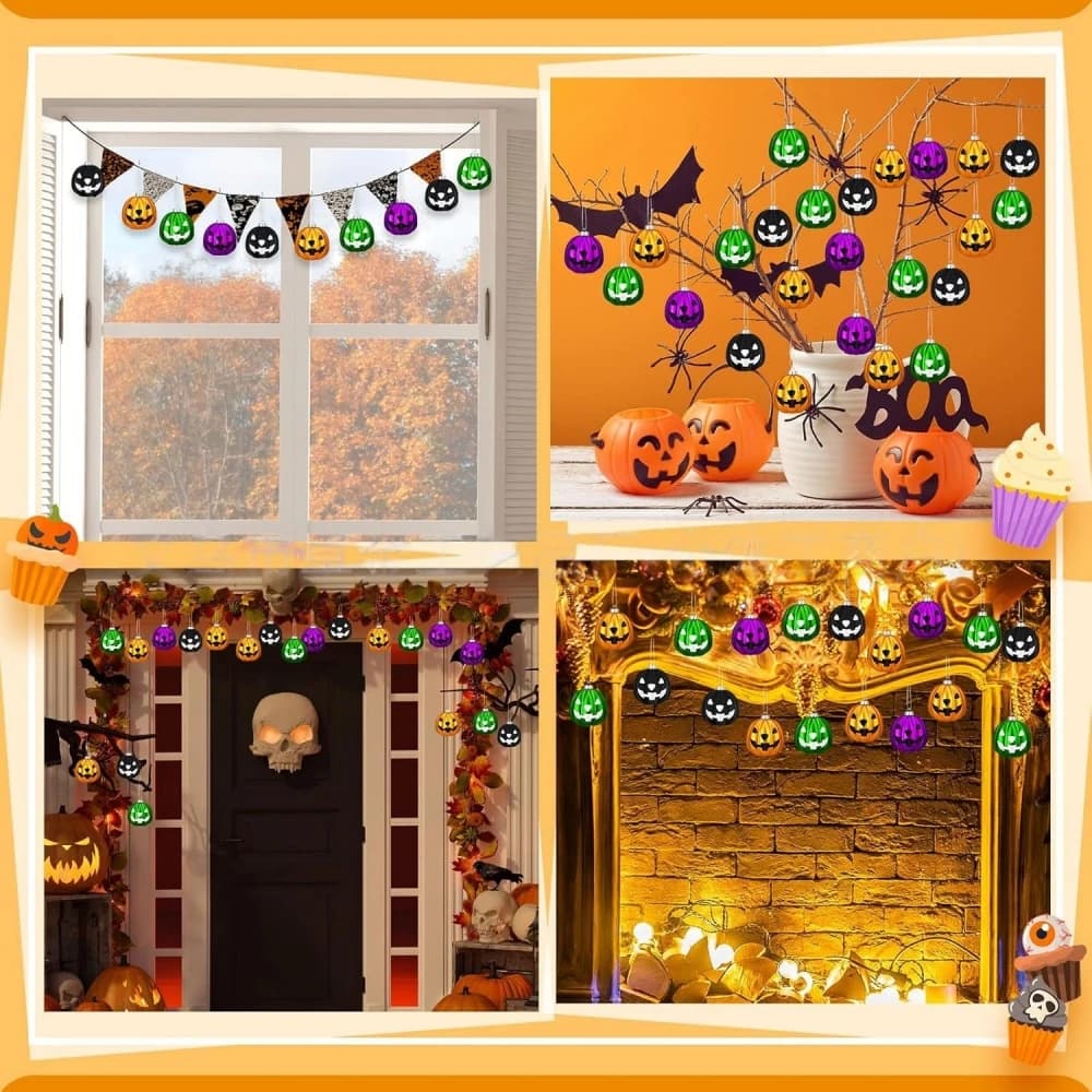 36 Pcs Wooden Halloween Pumpkin Pendants Colourful Decoration Props Theme — image 3