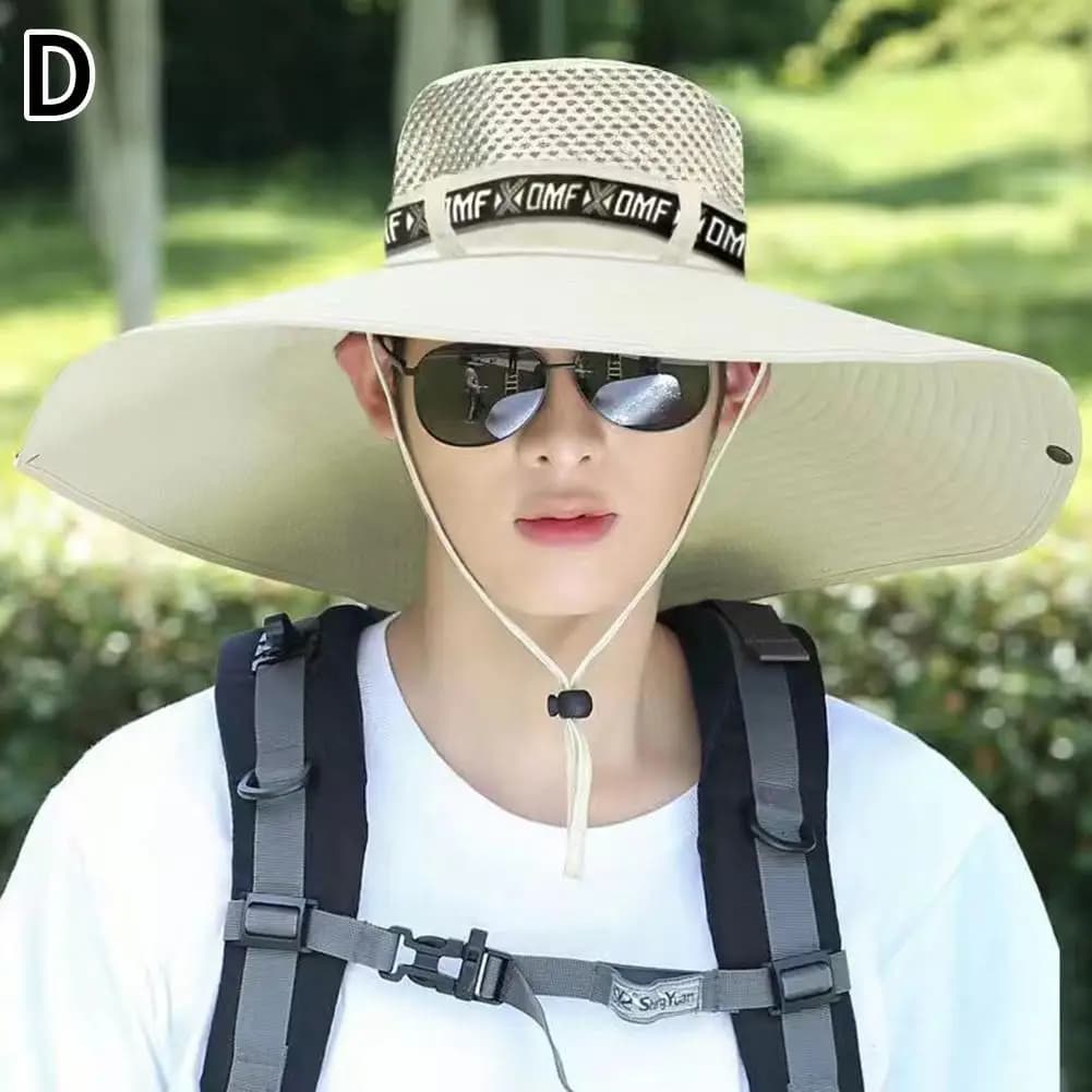Wide Brim Sun Hat 15cm UV Protection Fishing Hat Mesh Summer Cap Men Women — image 9