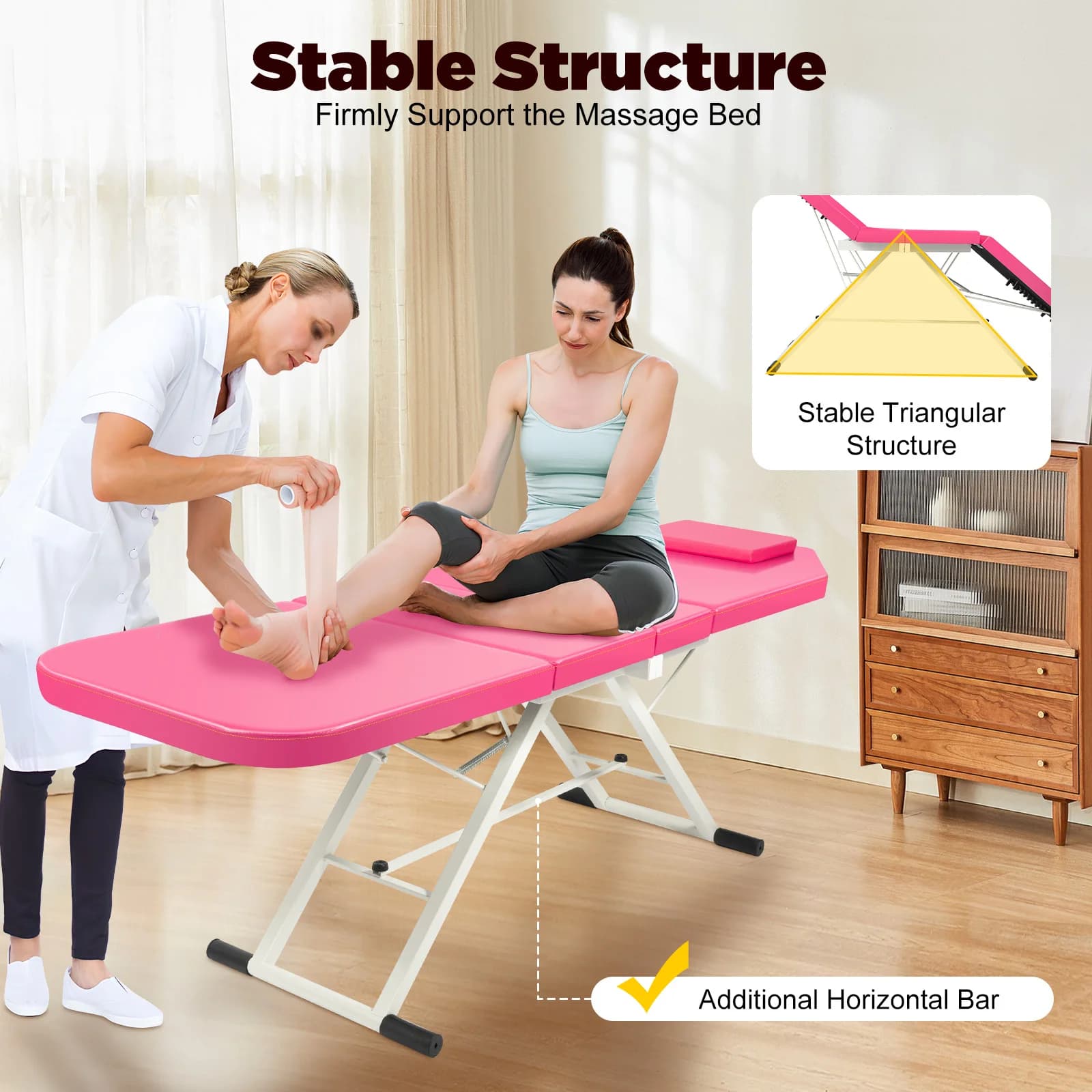 Foldable Massage Table Pink Beauty Salon Spa Tattoo Reclining PVC Bed New Couch — image 4