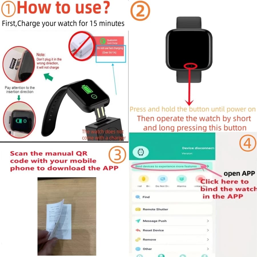 Smartwatch for Men Women Fitness Monitor Message Bracelet Android iOS — image 2