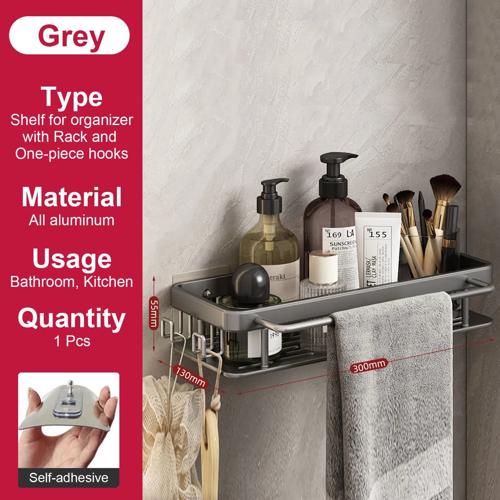No Drill Shower Corner Shelf Wall Mounted Bathroom Rack for Shampoo Storage — image 7