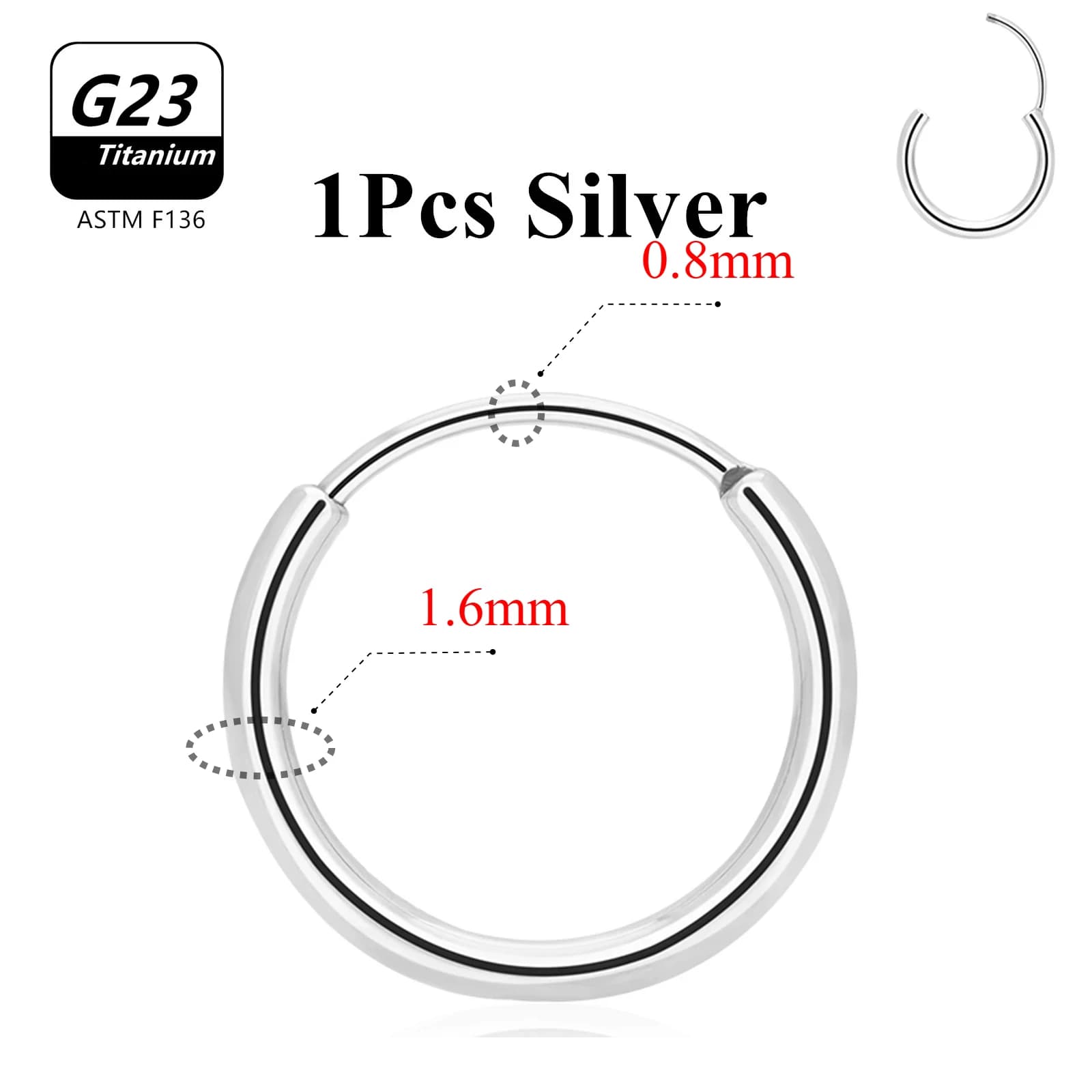 10 Pcs G23 Titanium Hoop Earrings Nose Ring ASTM F136 Body Jewellery — image 9
