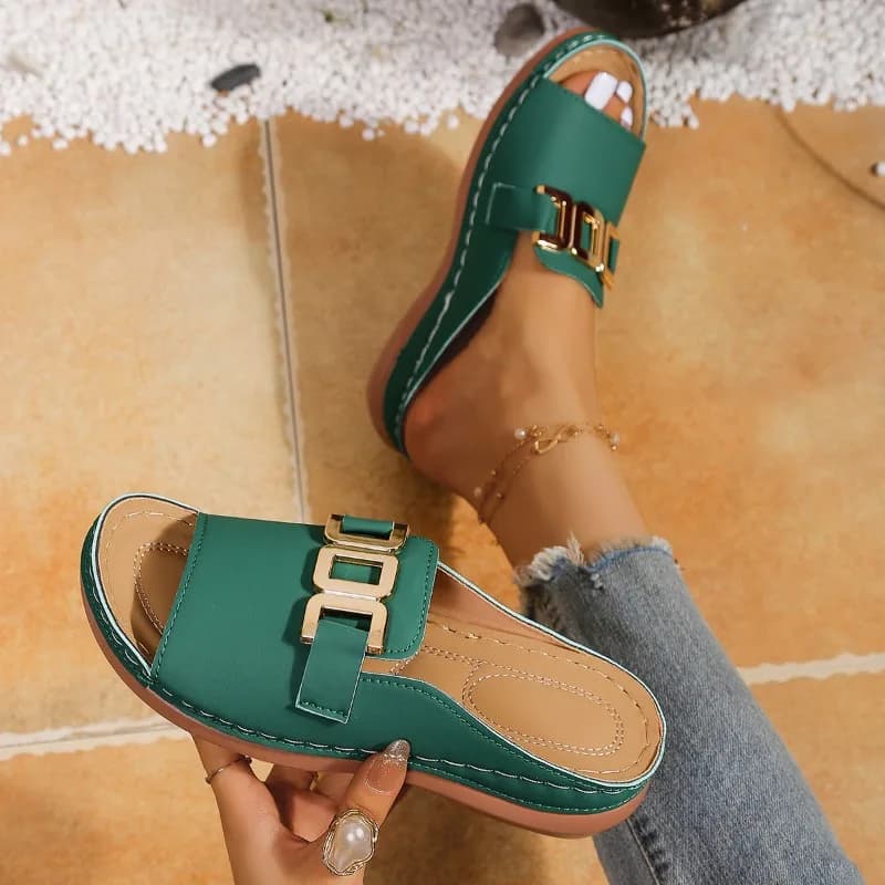 Women's Platform Slippers Metallic Open Heel Sandals Summer Beach — image 11