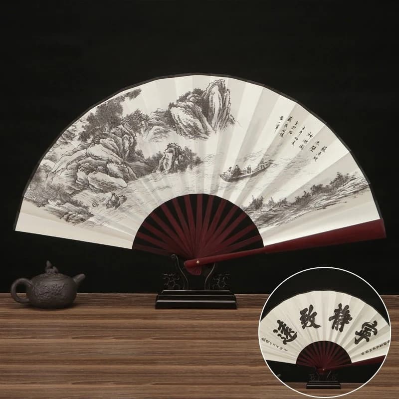 Retro Folding Silk Hand Fan Chinese Style Bamboo Handle Decorative — image 5