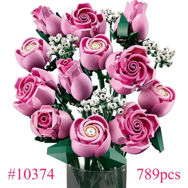 Pink Rose Bouquet Building Blocks Set 789 Pcs Flower Decor — image 9