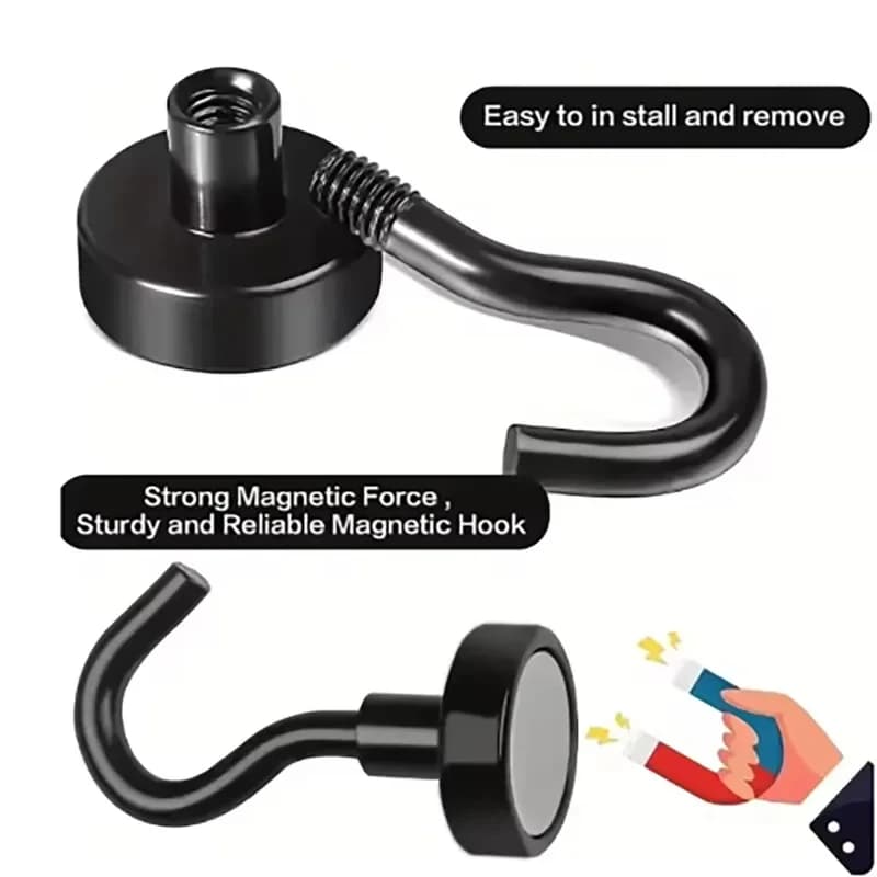 6 Pcs Strong Magnetic Hooks Punch-Free Wall Magnet Hooks for Keys Coat Hanging — image 4