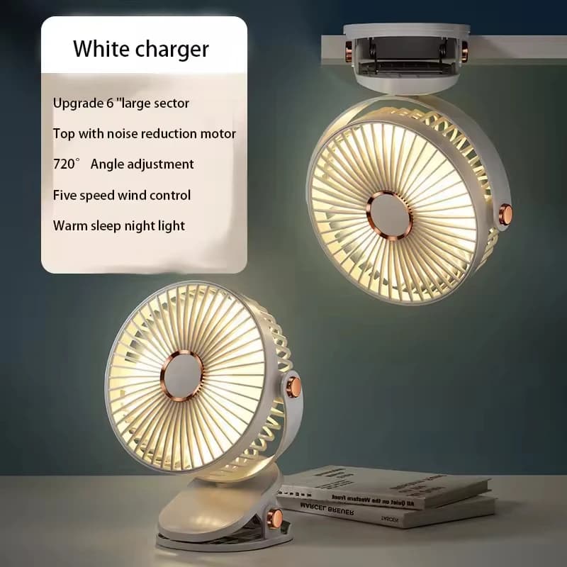 Rechargeable Clip-On Fan 8000mAh 5 Speed LED Light Portable Quiet Desktop UK — image 4