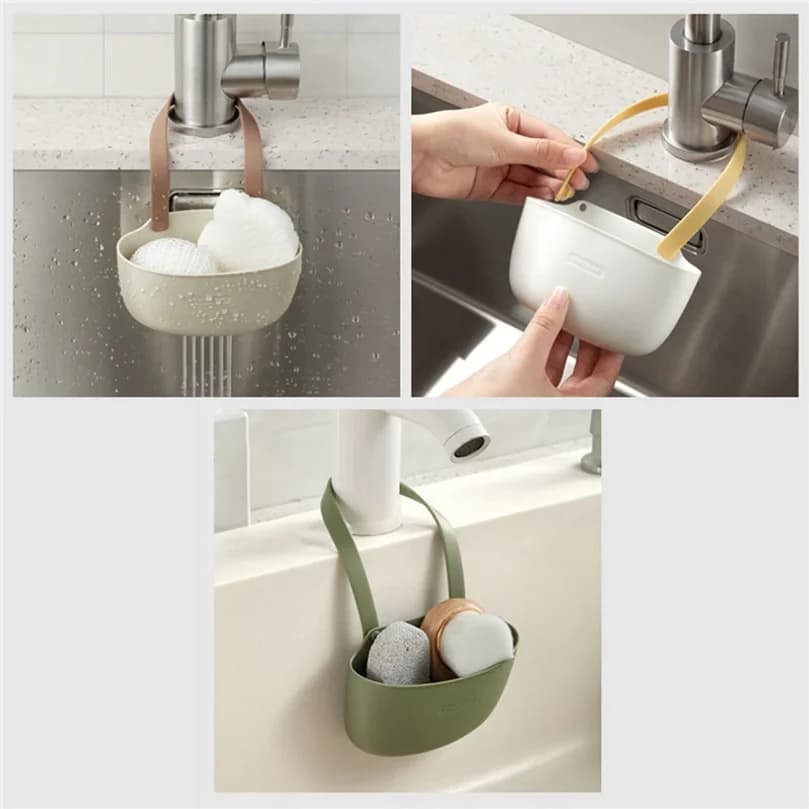 Kitchen Sink Holder Hanging Drain Basket Adjustable Rack for Soap Sponge Faucet — image 3