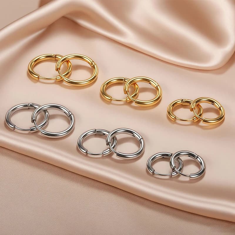 Stainless Steel Round Hoop Earrings 2.5mm Gold Silver Classic for Women — image 4