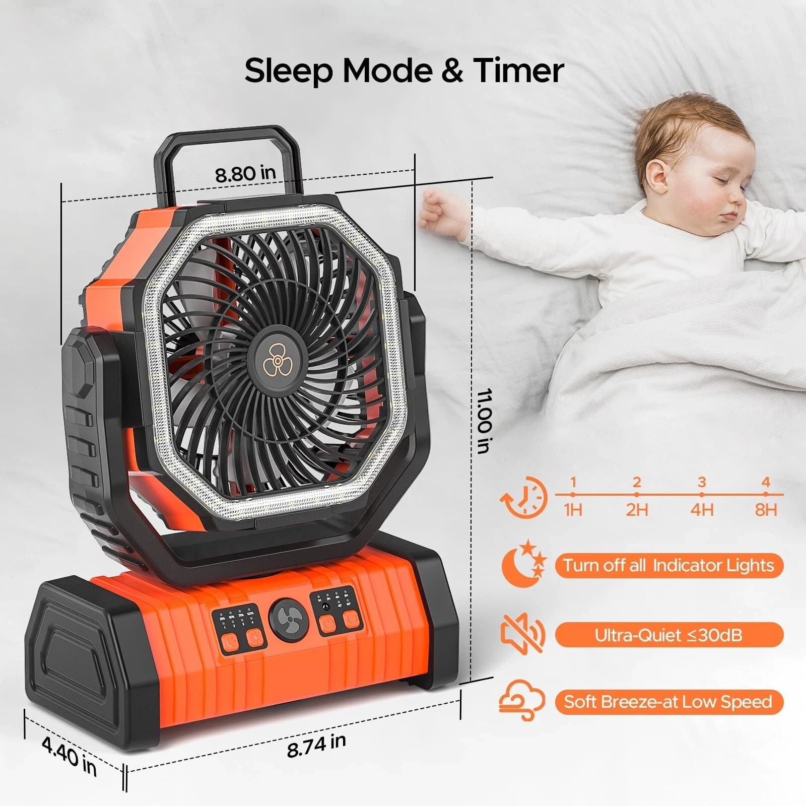 Camping Fan 20000mAh Battery Powered Rechargeable with LED Light Portable UK — image 6