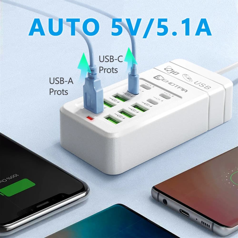 USB Charger Power Strip 6 USB-A 4 USB-C Ports with 1.2m Extension Cord — image 3