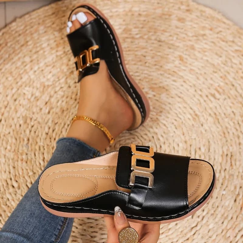 Women's Platform Slippers Metallic Open Heel Sandals Summer Beach — image 16