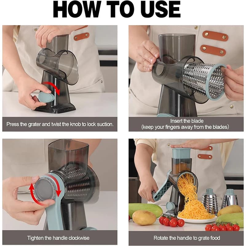 3-in-1 Rotary Cheese Grater Manual Vegetable Slicer Shredder Nut Grinder — image 5