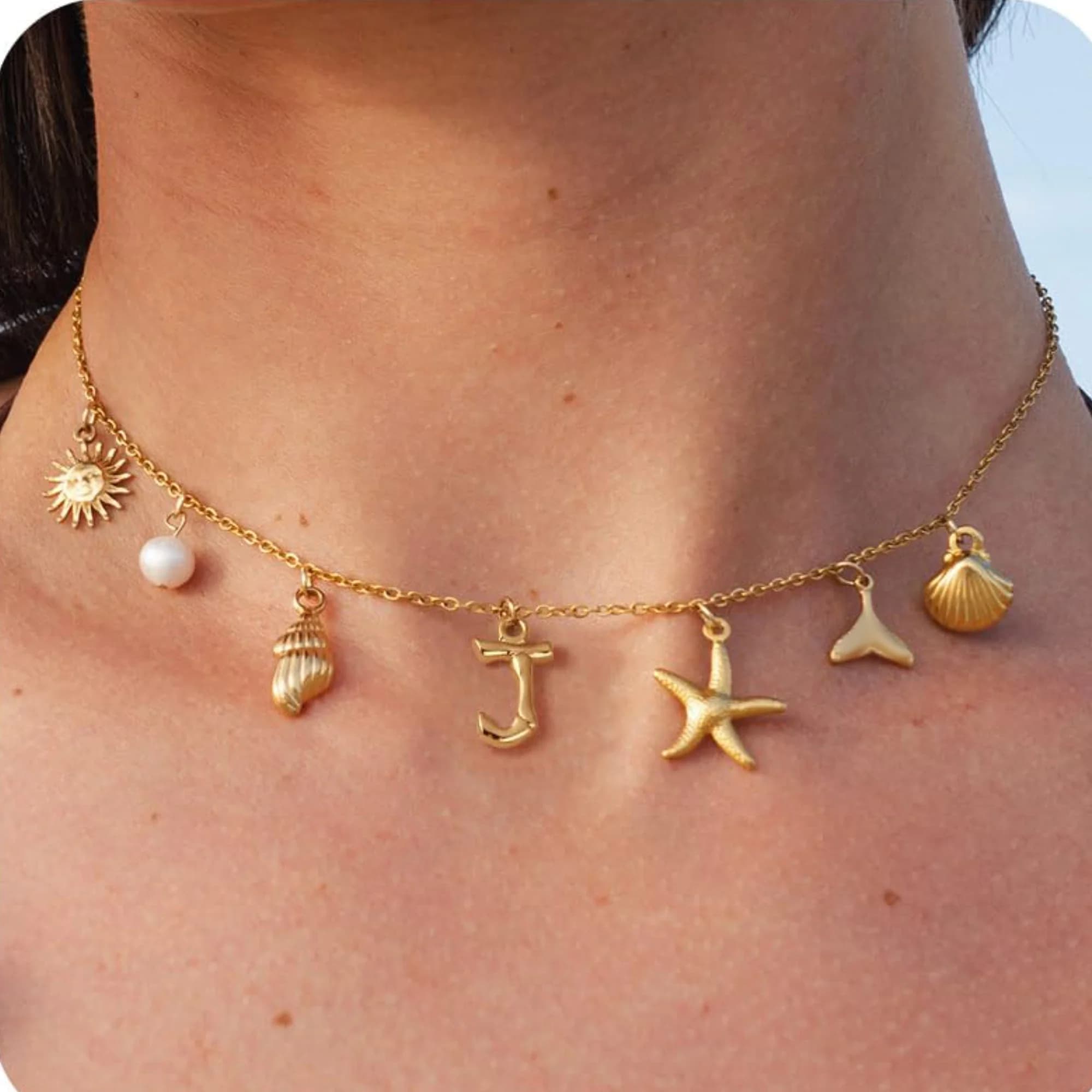 Starfish Shell Initial Necklace 18K Gold Plated Stainless Steel Waterproof — image 22
