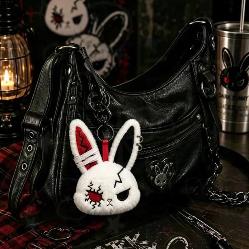 Gothic Bunny Plush Keychain Rabbit Bag Charm Horror Pendant Bandage Dark — image 4